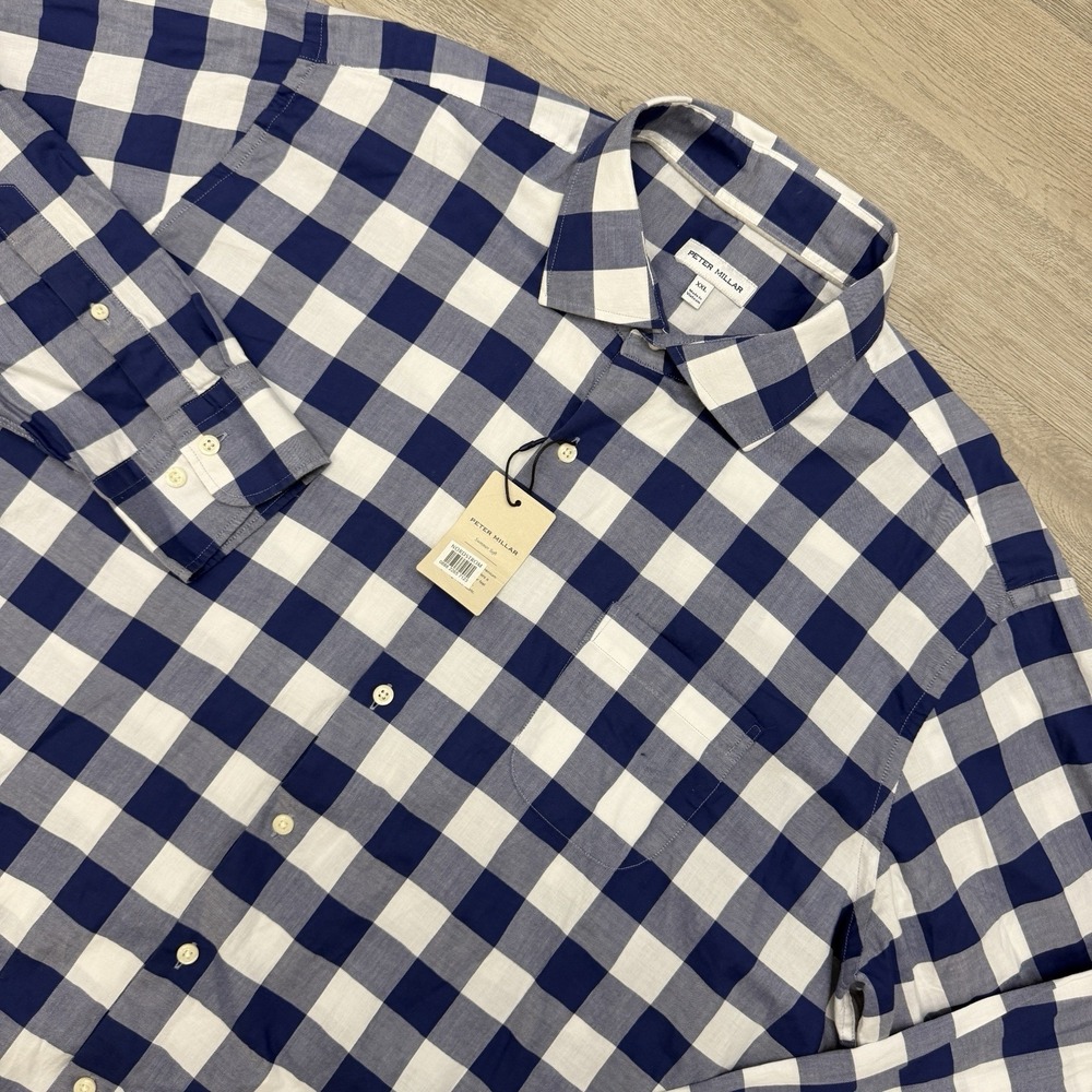 Peter Millar Summer Soft Sport Shirt Mens XXL Blue White Check Plaid NWT